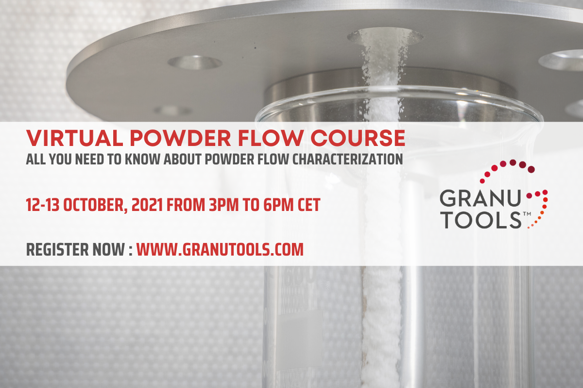 banner of granutools next powder flow course in October 2021